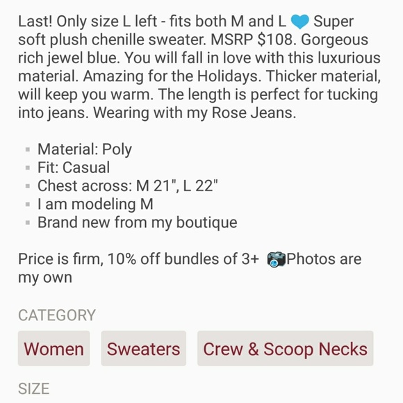 Jewel Blue Chenille Sweater - Picture 4 of 6